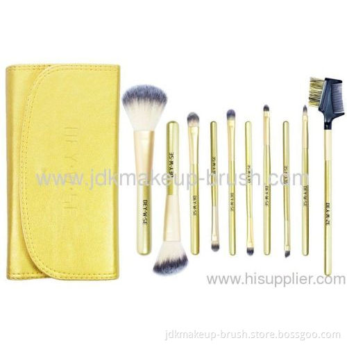 Elegant 10 Pcs Makeup Brush Set With Pu Pouch 